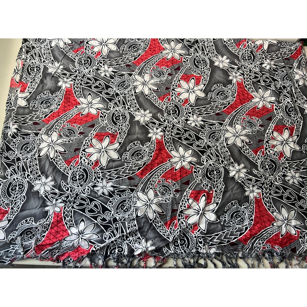 Tribal SeaTurtle Hibiscus Beach Wrap Sarong Hawaiian Vacation Fringe Coverup - Picture 6 of 6